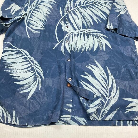 Tori Richard Mens Silk Blend Button Up Shirt Blue Leaf Print Short Sleeve Medium - Picture 2 of 10